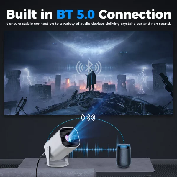 Mini projecteur intelligent 4K Android 12.0 720P natif 1280*720P double WIFI6 BT5.0 Portable extérieur 180 ° Projecteur de faisceau de cinéma rotatif