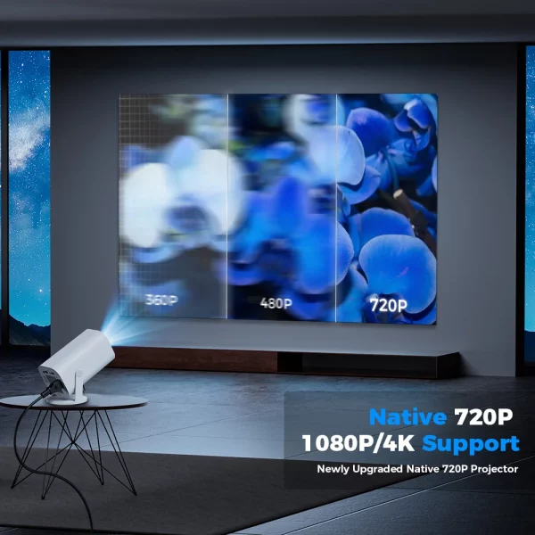 Mini projecteur intelligent 4K Android 12.0 720P natif 1280*720P double WIFI6 BT5.0 Portable extérieur 180 ° Projecteur de faisceau de cinéma rotatif
