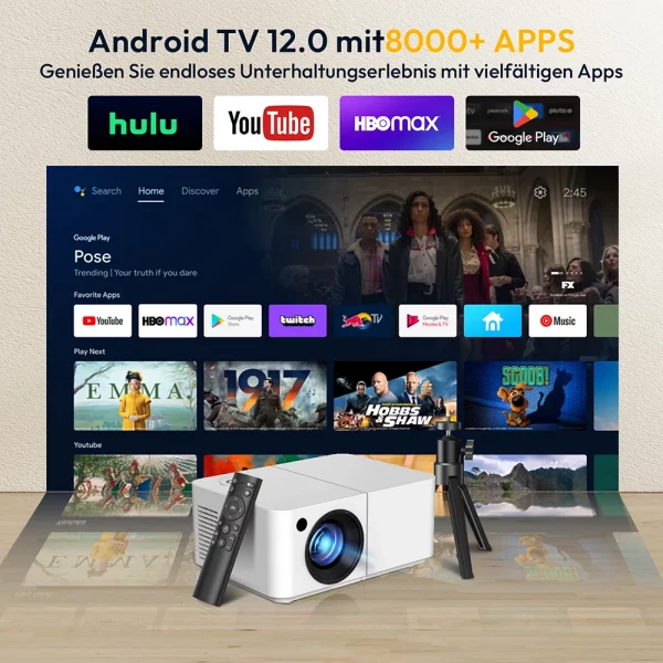 kf-Sec264b96a764453eb923a1748dd423fas Projecteur 4K Full HD 2.4G 5G WiFi faisceau de film vidéo Android 12 projecteur Home cinéma projecteur avec trépied mise au point motorisée