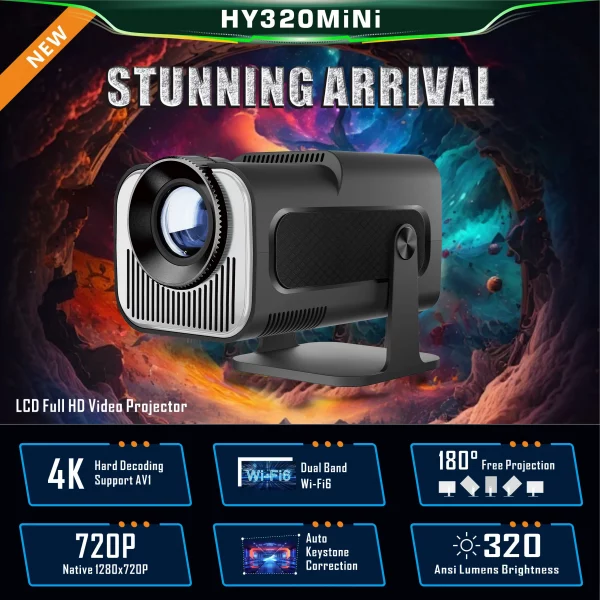 HY320 Mini projecteur Android11 H713 Wifi6 320ANSI natif 1280*720P Support 1080P 4K HD BT Home cinéma projecteur de voyage en plein air