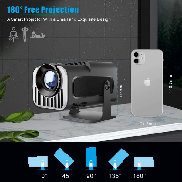 HY320 Mini projecteur Android11 H713 Wifi6 320ANSI natif 1280*720P Support 1080P 4K HD BT Home cinéma projecteur de voyage en plein air